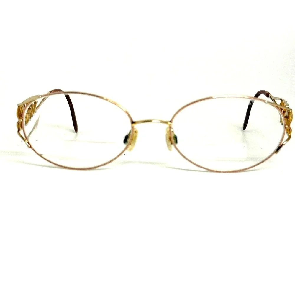Tiara Gold Tone Filigree Oval Eyeglass Frames Vintage Style Ornate Temples 23989